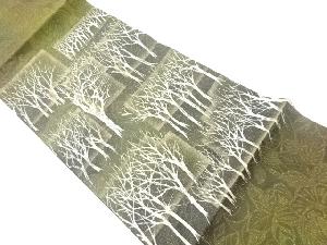 手描き抽象色紙に木々模様袋帯